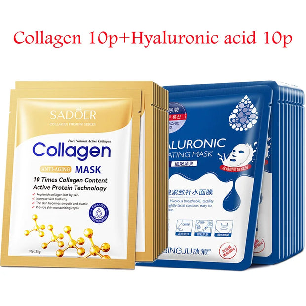 20 Pcs Hyaluronic Acid Collagen Face Mask